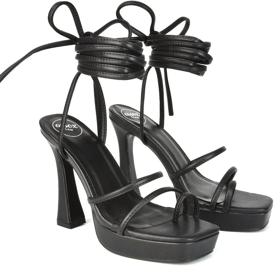 Womens Strappy Platform High Heel Sandals Ladies Lace Up Straps Party Evening Shoes Size