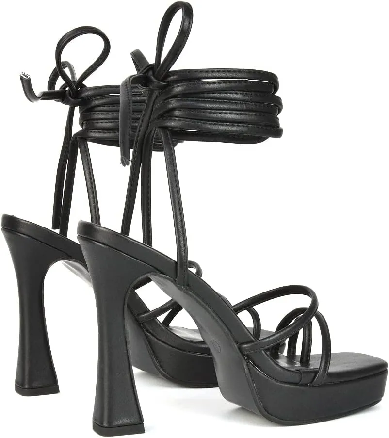 Womens Strappy Platform High Heel Sandals Ladies Lace Up Straps Party Evening Shoes Size