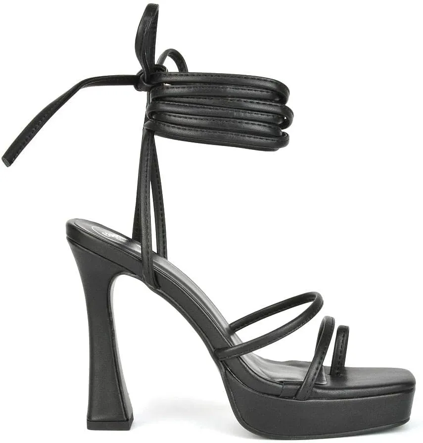 Womens Strappy Platform High Heel Sandals Ladies Lace Up Straps Party Evening Shoes Size