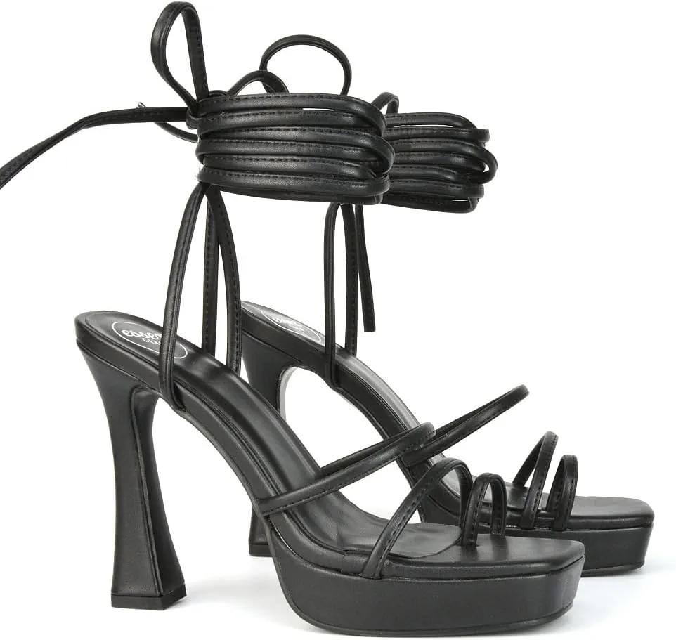 Womens Strappy Platform High Heel Sandals Ladies Lace Up Straps Party Evening Shoes Size
