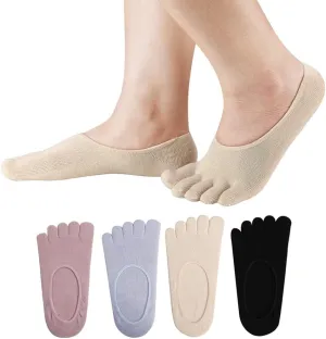 Women's Toe socks Cotton Lightweight No Show Five Fingers Running Socks 4 Pack
