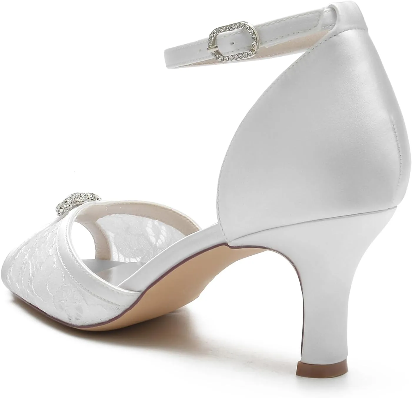 Women's Wedding Shoes Peep Toe Heel Lace Satin Bridal Pumps with Rhinestone Evening Party Dress Sandles