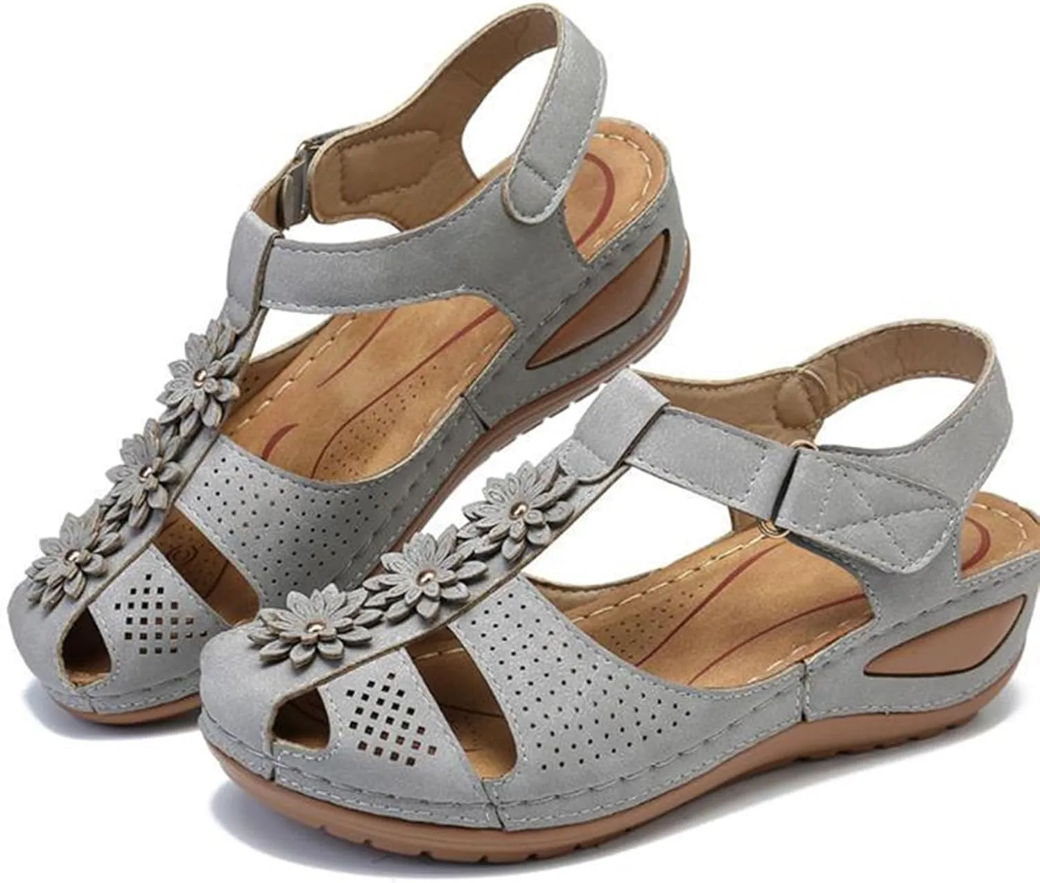Womens Wedge Sandals Summer Closed Toe for Women Dressy Wedges Casual Hollow Out Orthopedic Shoes Comfy Bohemia Gladiator Ankle Strap Slip On Platform Sandals Comfort Orthotic Breathable Sandal