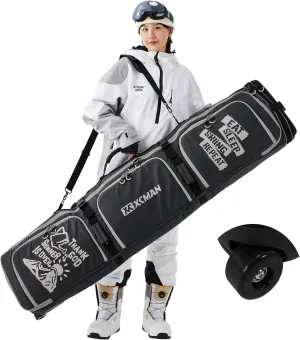 XCMAN Roller Snowboard Bag With Wheels 63-75Inch Adjustable Length Padded Bag for Air Travel Snowboard Boots