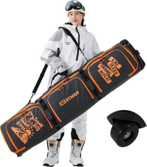 XCMAN Roller Snowboard Bag With Wheels 63-75Inch Adjustable Length Padded Bag for Air Travel Snowboard Boots