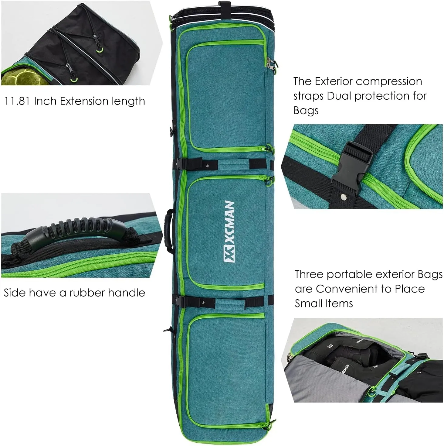 XCMAN Roller Snowboard Bag with Wheels Adjustable Length…