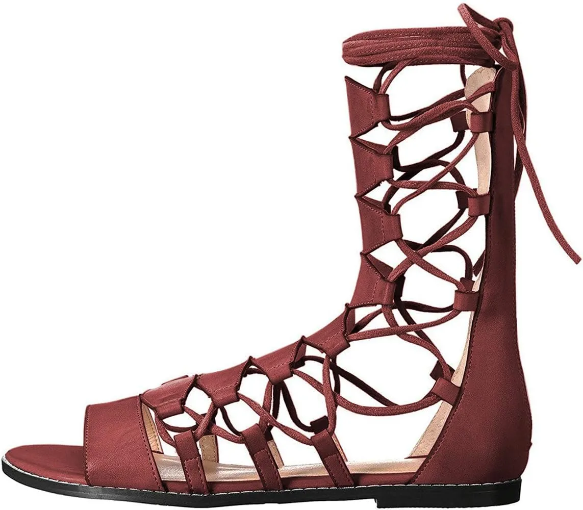 YDN Sexy Ankle High Gladiator Sandals for Women Lace up Open toe Flats Zips Shoes size 4-15 M US