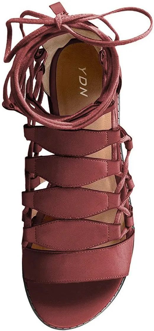 YDN Sexy Ankle High Gladiator Sandals for Women Lace up Open toe Flats Zips Shoes size 4-15 M US