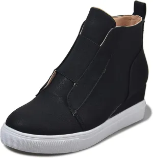 ZBYY Wedge Sneakers for Women Hidden Wedges Side Zipper Suede Platform Ankle Booties Fashion Casual High Top Sneakers