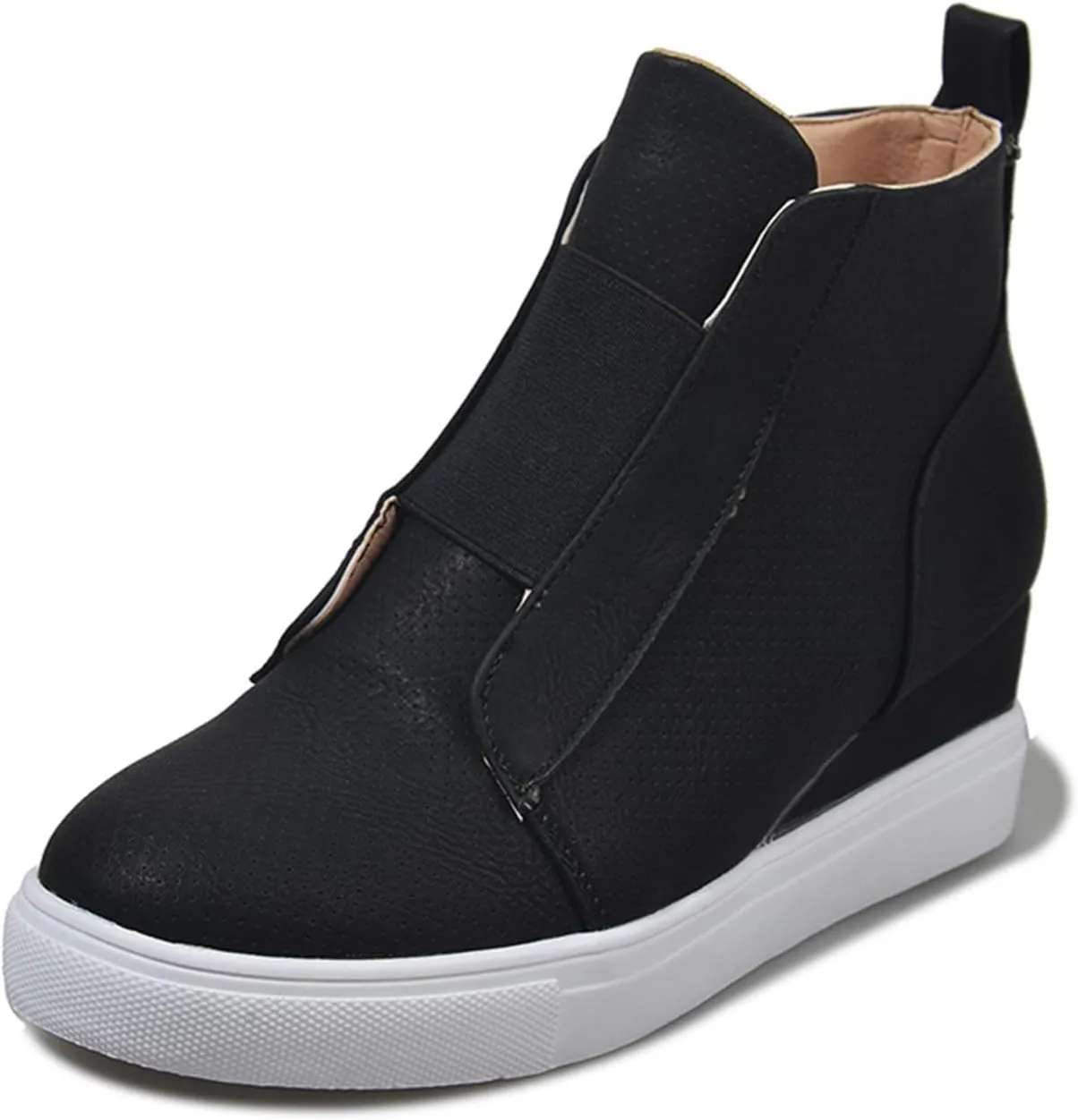 ZBYY Wedge Sneakers for Women Hidden Wedges Side Zipper Suede Platform Ankle Booties Fashion Casual High Top Sneakers