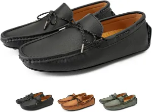 Zeberfi Men's Leather Moccasins Penny Loafers Casual Lace up Slip on Gommino Flat Driving Shoes Comfort Dress Boat Shoes