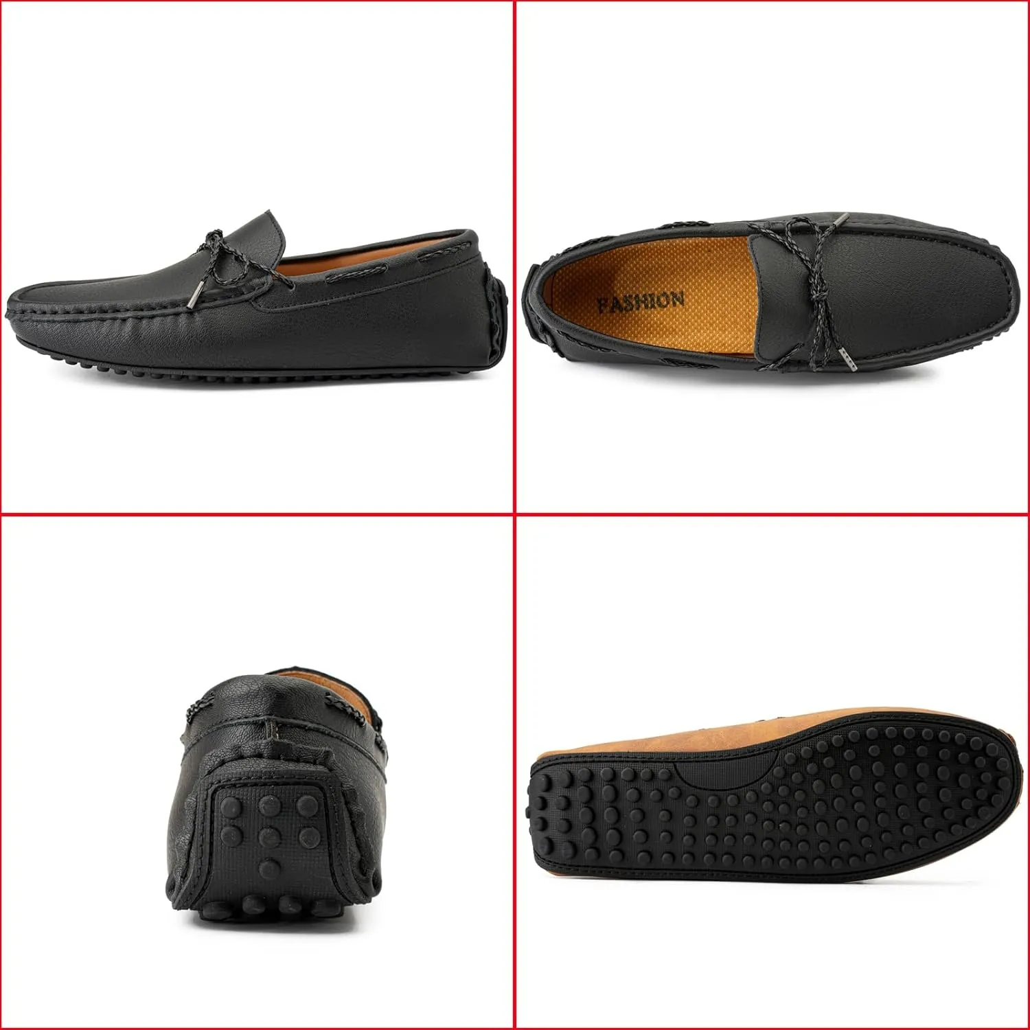 Zeberfi Men's Leather Moccasins Penny Loafers Casual Lace up Slip on Gommino Flat Driving Shoes Comfort Dress Boat Shoes