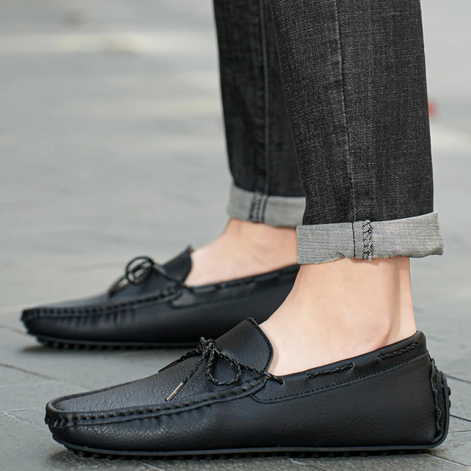 Zeberfi Men's Leather Moccasins Penny Loafers Casual Lace up Slip on Gommino Flat Driving Shoes Comfort Dress Boat Shoes