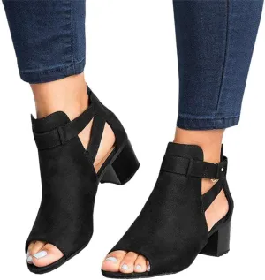 ZHOUYF Womens Heeled Sandals Summer Peep Toe Booties Chunky Heel Cutout Sandals Ankle Strap Dress Sandals with Back Zipper
