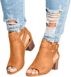 ZHOUYF Womens Heeled Sandals Summer Peep Toe Booties Chunky Heel Cutout Sandals Ankle Strap Dress Sandals with Back Zipper