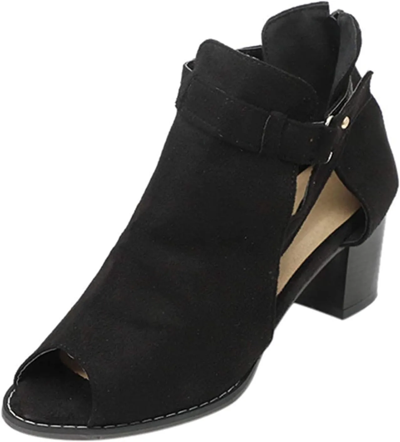 ZHOUYF Womens Heeled Sandals Summer Peep Toe Booties Chunky Heel Cutout Sandals Ankle Strap Dress Sandals with Back Zipper