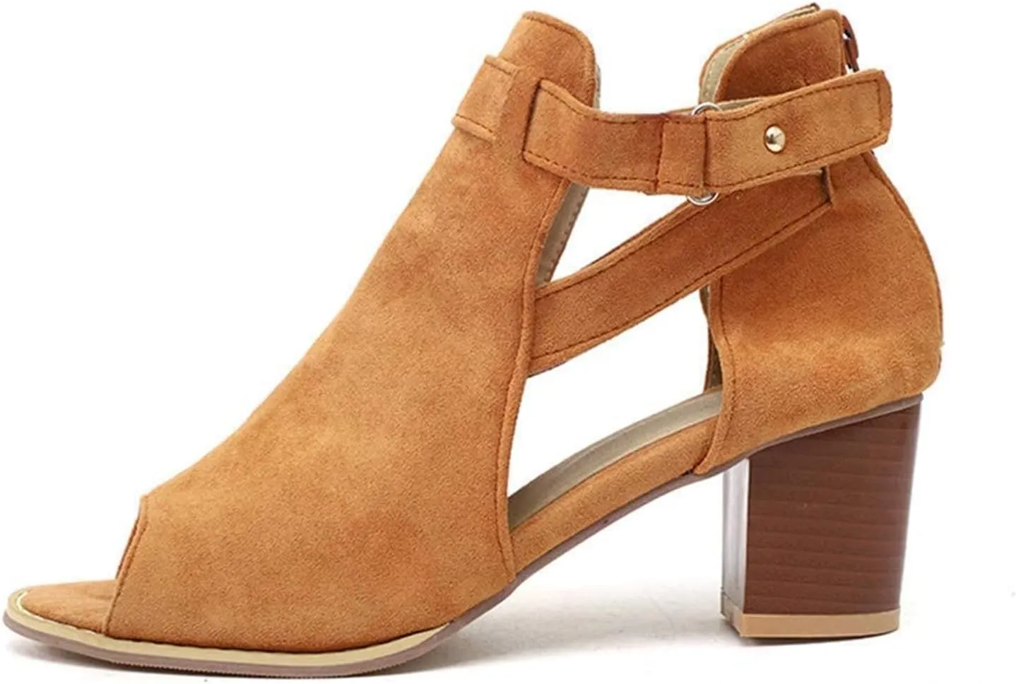 ZHOUYF Womens Heeled Sandals Summer Peep Toe Booties Chunky Heel Cutout Sandals Ankle Strap Dress Sandals with Back Zipper
