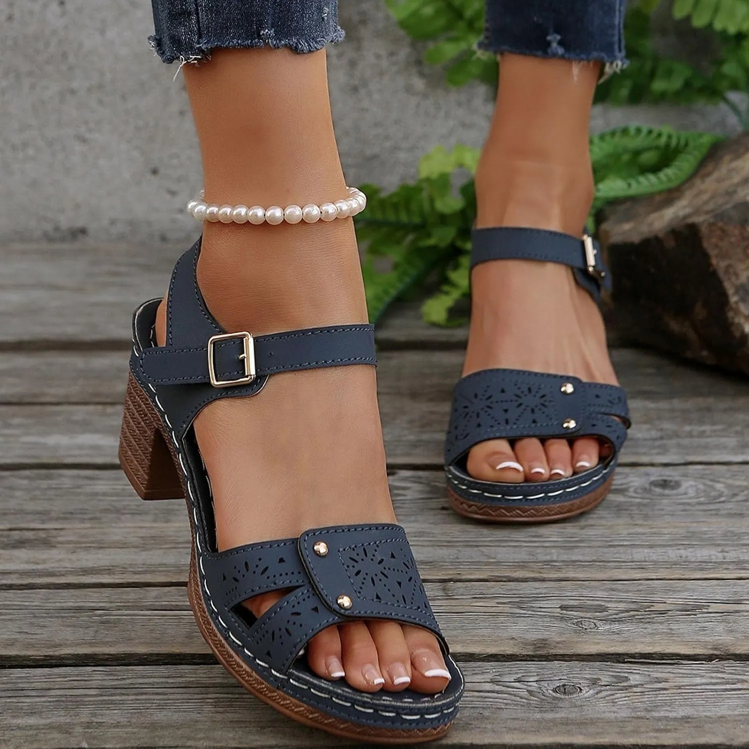 ZWRXW Open Toe Wedge Sandals for Womens Flower Buckle Ankle Strap Arch Support Orthopedic Wedge Casual Sandal Cute Fashion Dressy Bohemia Sandals Summer Comfortable Shoe